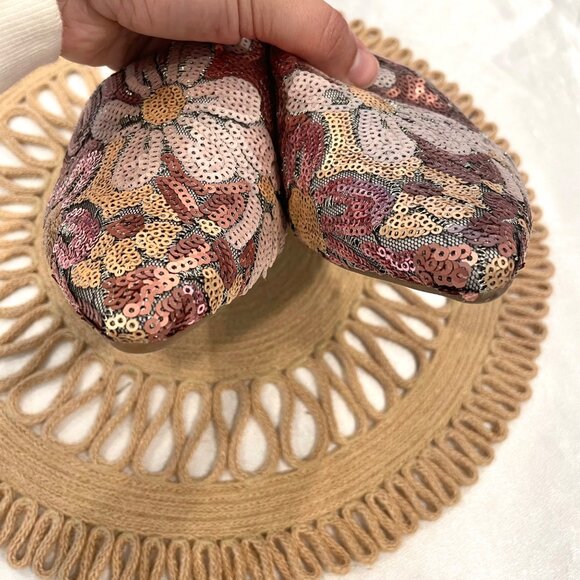 Birdies The Dove Women's Sequin Slip On Floral Slippers Pink Metallic Size 9 - Picture 7 of 11